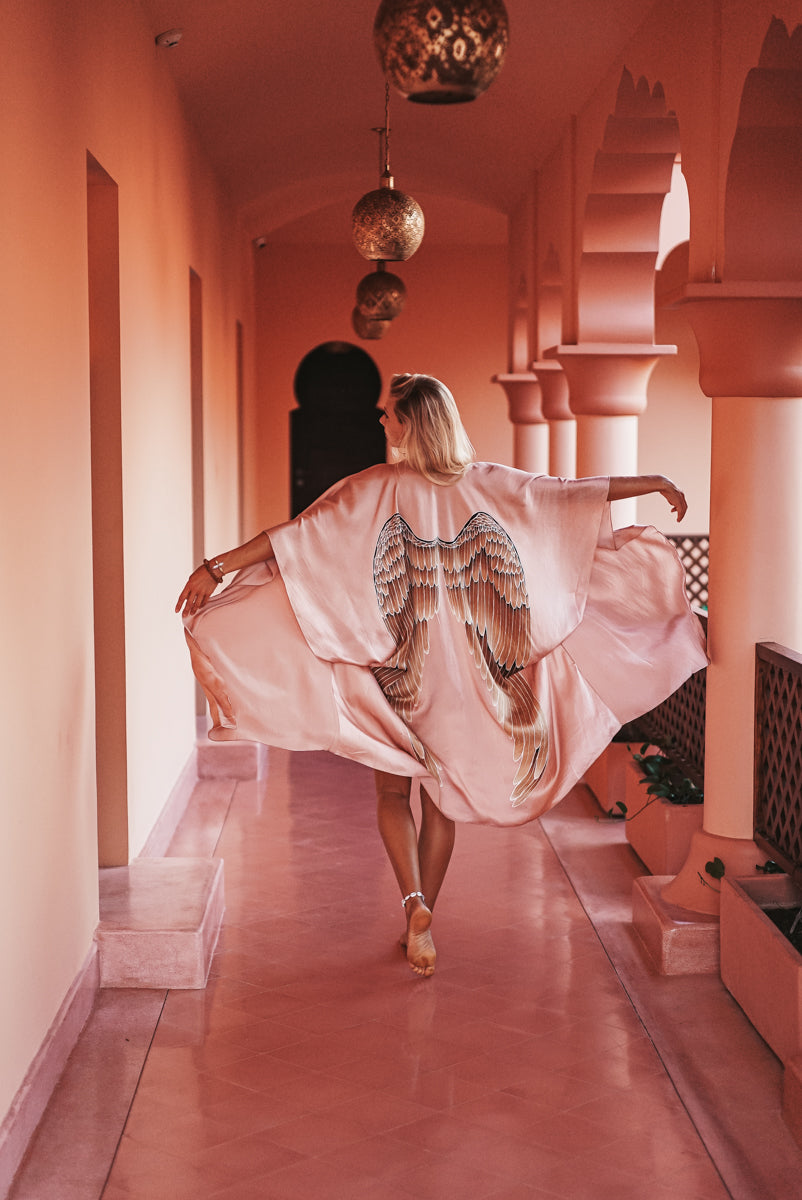 angel wing silk kimono - rose