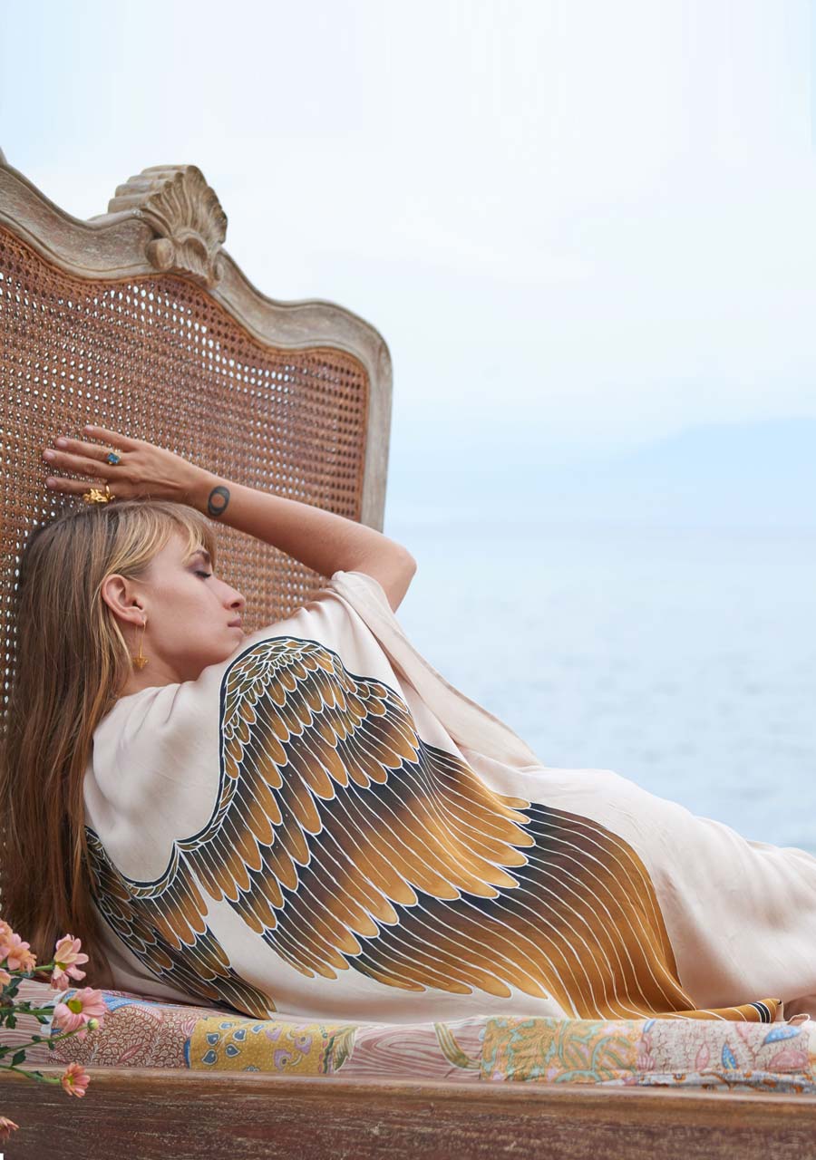angel wing silk kimono - champagne