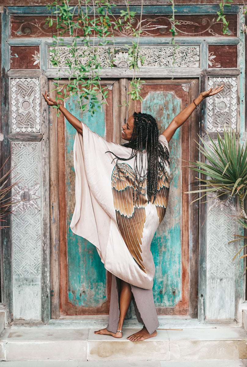angel wing silk kimono - champagne