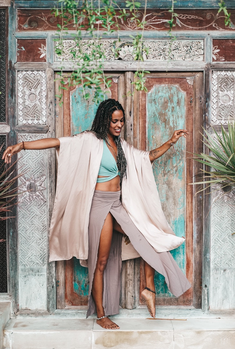 angel wing silk kimono - champagne