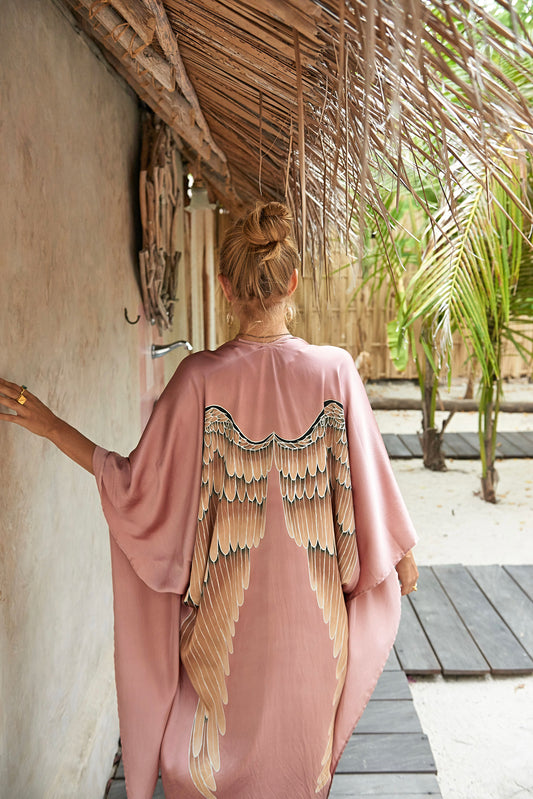 angel wing silk kimono - rose